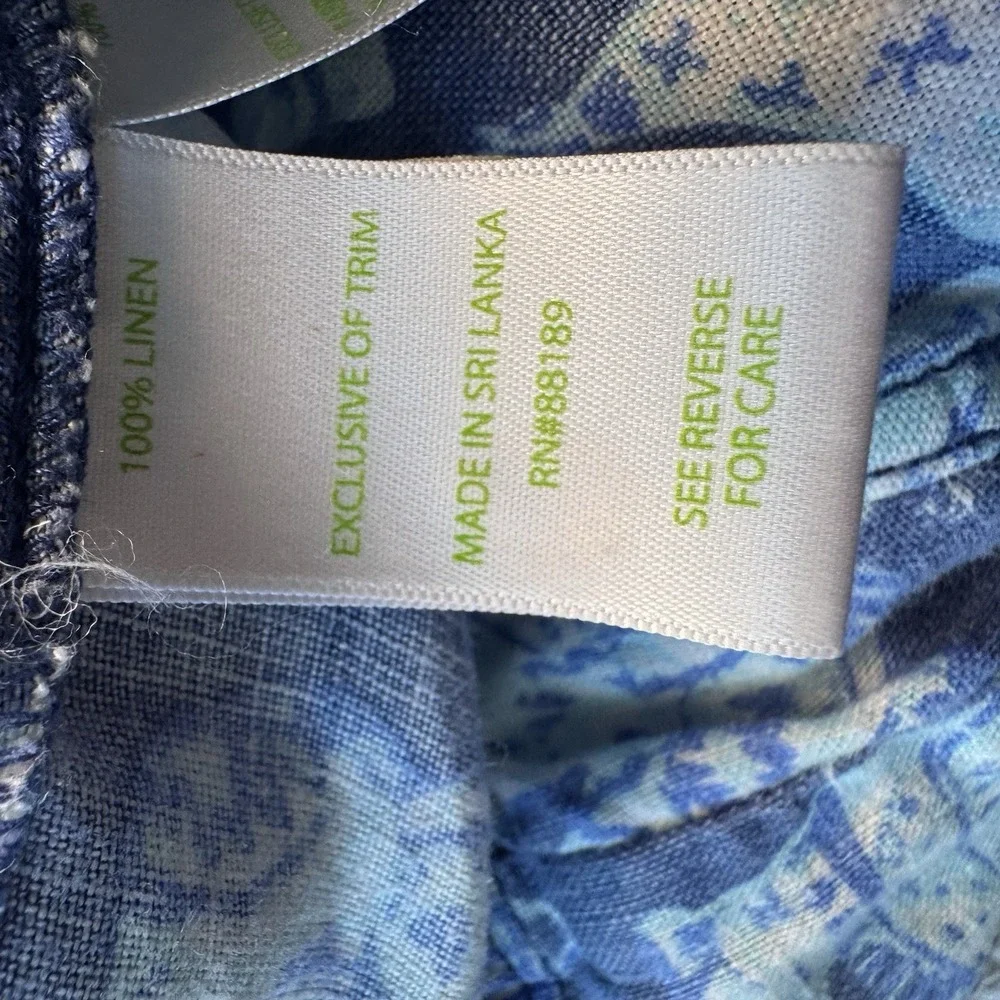 Lilly Pulitzer Linen Pants Womens Size XS Blue White Elephants 4-pocket Pull-On